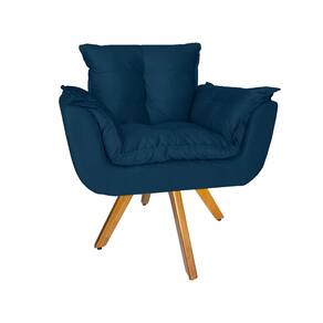 Poltrona Decorativa Com Base Giratória De Madeira Para Recepção Opala Suede Azul Marinho - LM DECOR