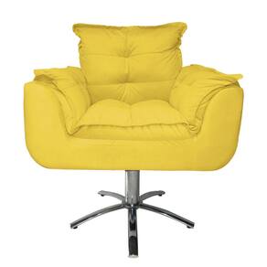 Jogo 2 Poltronas Estofada Consultório Base Giratória de Metal Opala Suede Amarelo - LM DECOR