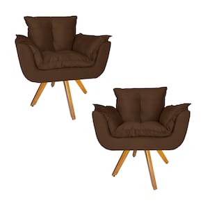 Kit 2 Poltrona Decorativa Base Giratória De Madeira Quarto Opala Suede Marrom - LM DECOR