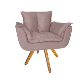 Poltrona Estofada Com Base Giratória De Madeira Sala Comercial Opala Suede Rose - LM DECOR