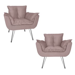 Kit 2 Poltronas Decorativas Sala de Espera Pés de Ferro Opala Suede Rose - LM DECOR