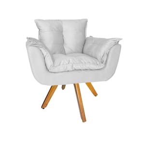 Poltrona Decorativa Com Base Giratória De Madeira Para Recepção Opala Suede Branco - LM DECOR