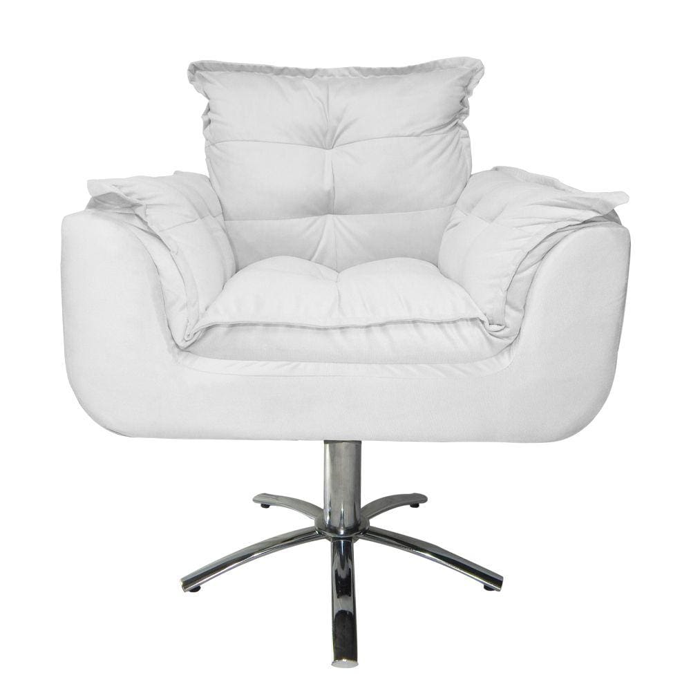 Jogo 2 Poltronas Estofada Consultório Base Giratória de Metal Opala Suede Branco - LM DECOR