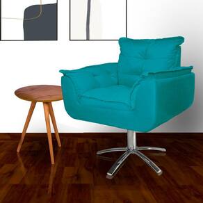 Poltrona Decorativa Estofada Base Giratória de Metal Opala Suede Azul Turquesa - LM DECOR