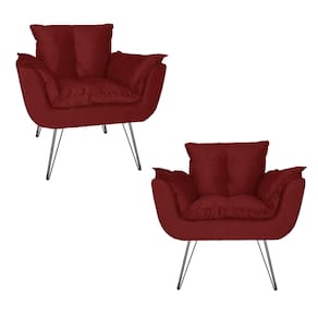 Kit 2 Poltronas Decorativas Sala de Espera Pés de Ferro Opala Suede Vermelho Bordo - LM DECOR