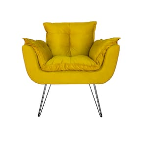 Poltrona Decorativa Para Sala de Estar Com Pés de Ferro Opala Suede Amarelo - LM DECOR