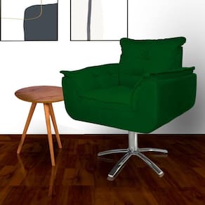 Poltrona Estofada Com Base Giratória de Metal Opala Suede Verde - LM DECOR