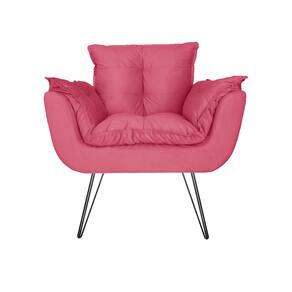 Poltrona Decorativa Para Recepção Com Pés de Ferro Opala Suede Rosa Barbie - LM DECOR