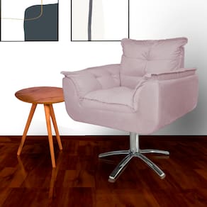 Poltrona Sala de Estar Base Giratória de Metal Opala Suede Rose - LM DECOR