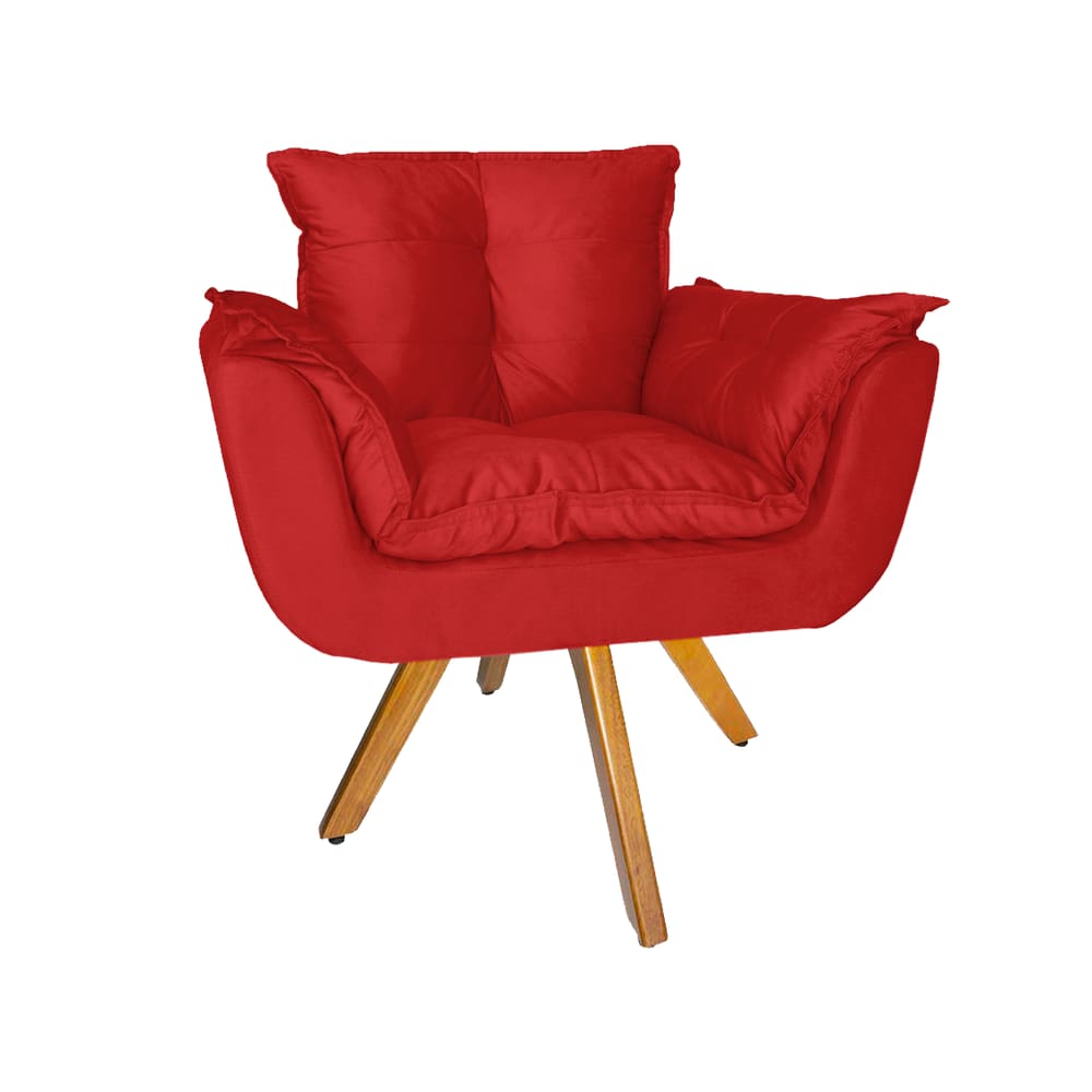 Poltrona Estofada Com Base Giratória De Madeira Sala Comercial Opala Suede Vermelho - LM DECOR