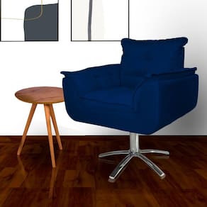 Poltrona Sala de Estar Base Giratória de Metal Opala Suede Azul Marinho - LM DECOR