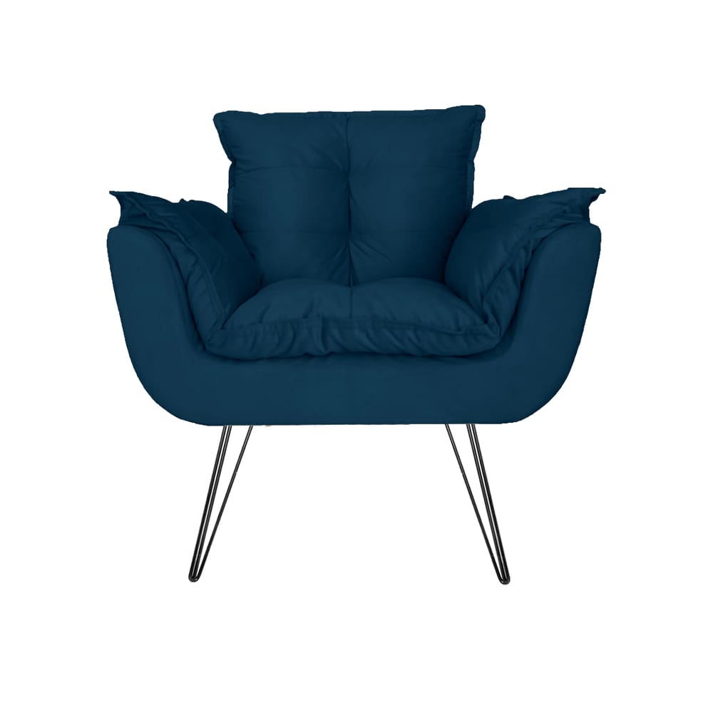 Poltrona Decorativa Para Recepção Com Pés de Ferro Opala Suede Azul Marinho - LM DECOR
