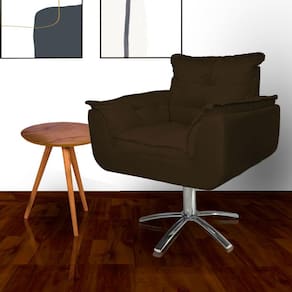 Poltrona Sala de Estar Base Giratória de Metal Opala Suede Marrom - LM DECOR