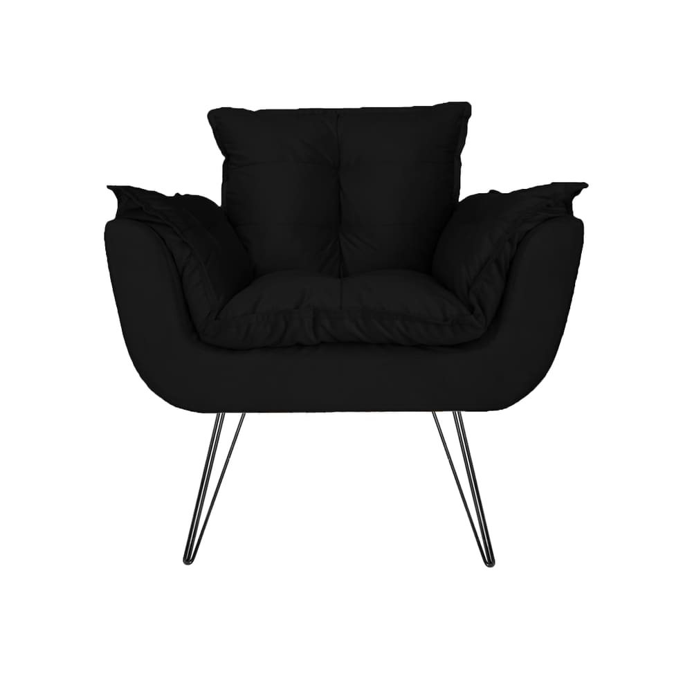 Poltrona Decorativa Para Recepção Com Pés de Ferro Opala Suede Preto - LM DECOR