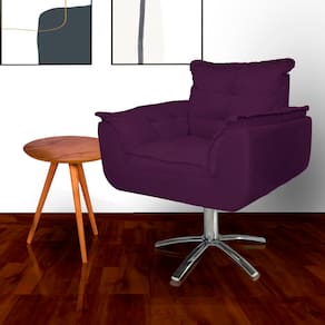 Poltrona Sala de Estar Base Giratória de Metal Opala Suede Roxo - LM DECOR