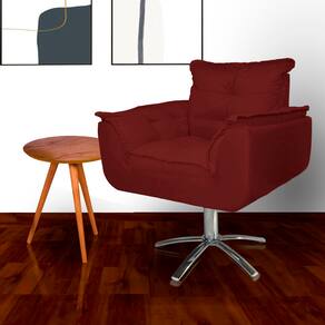 Poltrona Estofada Com Base Giratória de Metal Opala Suede Vermelho Bordo - LM DECOR