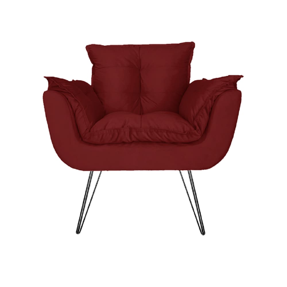 Poltrona Decorativa Para Recepção Com Pés de Ferro Opala Suede Vermelho Bordo - LM DECOR