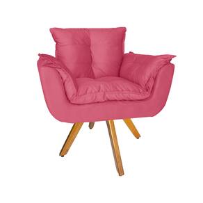 Poltrona Decorativa Com Base Giratória De Madeira Para Recepção Opala Suede Rosa Barbie - LM DECOR