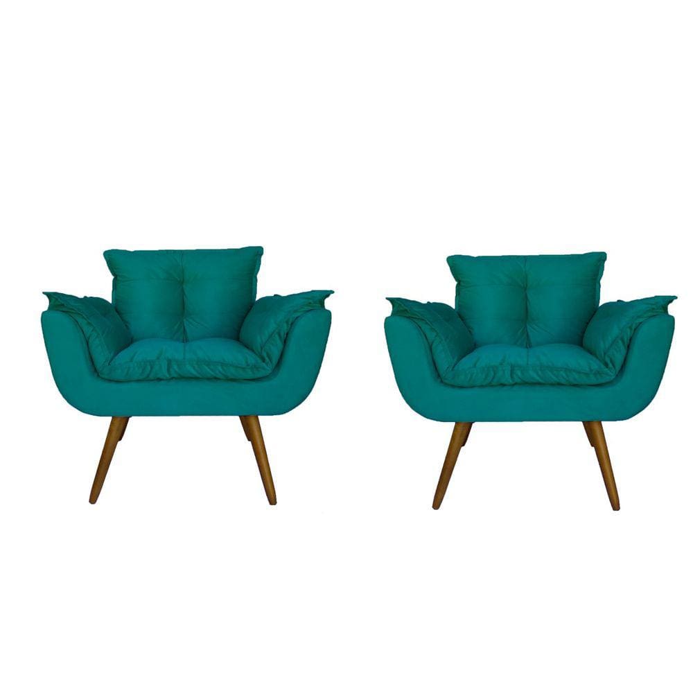 Kit 02 Poltronas Decorativa Sala E Recepção Opala Suede Azul Turquesa - LM DECOR