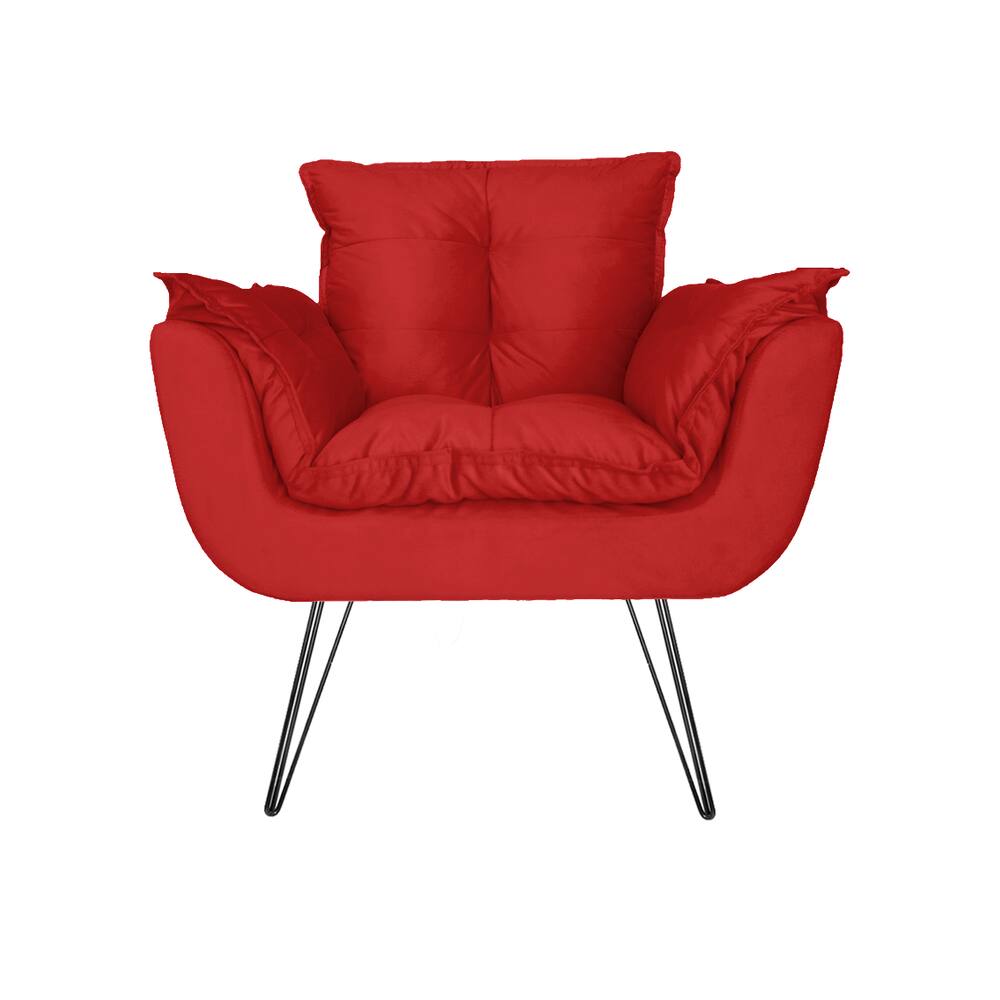 Combo 2 Poltronas Estofadas Sala Comercial Pés de Ferro Opala Suede Vermelho - LM DECOR