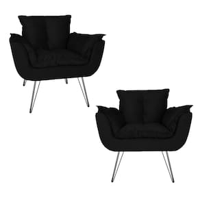 Combo 2 Poltronas Estofadas Sala Comercial Pés de Ferro Opala Suede Preto - LM DECOR
