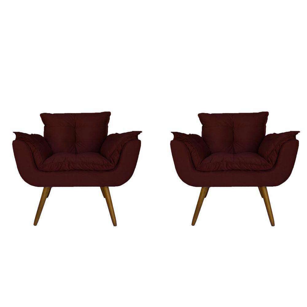 Conjunto 2 Poltronas Decorativa Estofada Para Salão de Beleza Opala Suede Vermelho Bordo - LM DECOR