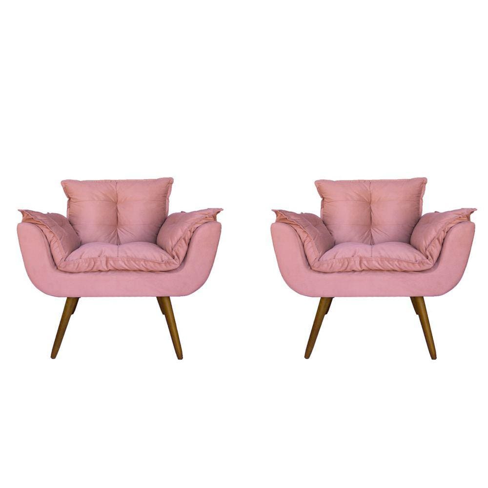 Kit 02 Poltronas Decorativa Sala E Recepção Opala Suede Rosa- LM DECOR