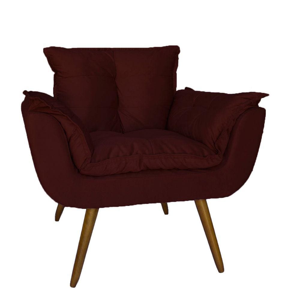 Poltrona Decorativa Para Sala E Recepção Opala Suede Vermelho Bordo - LM DECOR