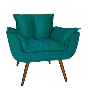Poltrona Decorativa Estofada Para Consultório Opala Suede Azul Turquesa - LM DECOR