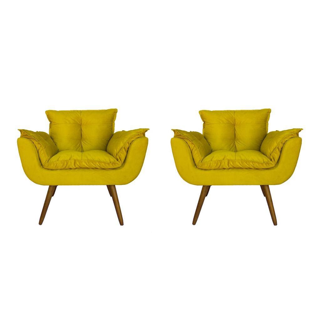 Conjunto 2 Poltronas Decorativa Estofada Para Salão de Beleza Opala Suede Amarelo - LM DECOR