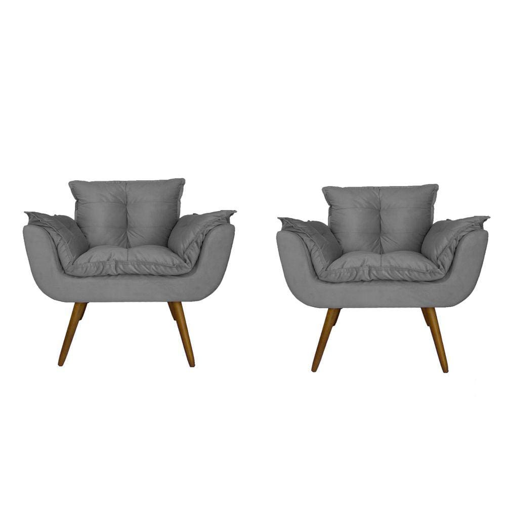 Kit 02 Poltronas Decorativa Sala E Recepção Opala Suede Cinza - LM DECOR
