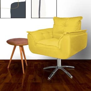 Poltrona Sala de Estar Base Giratória de Metal Opala Suede Amarelo - LM DECOR