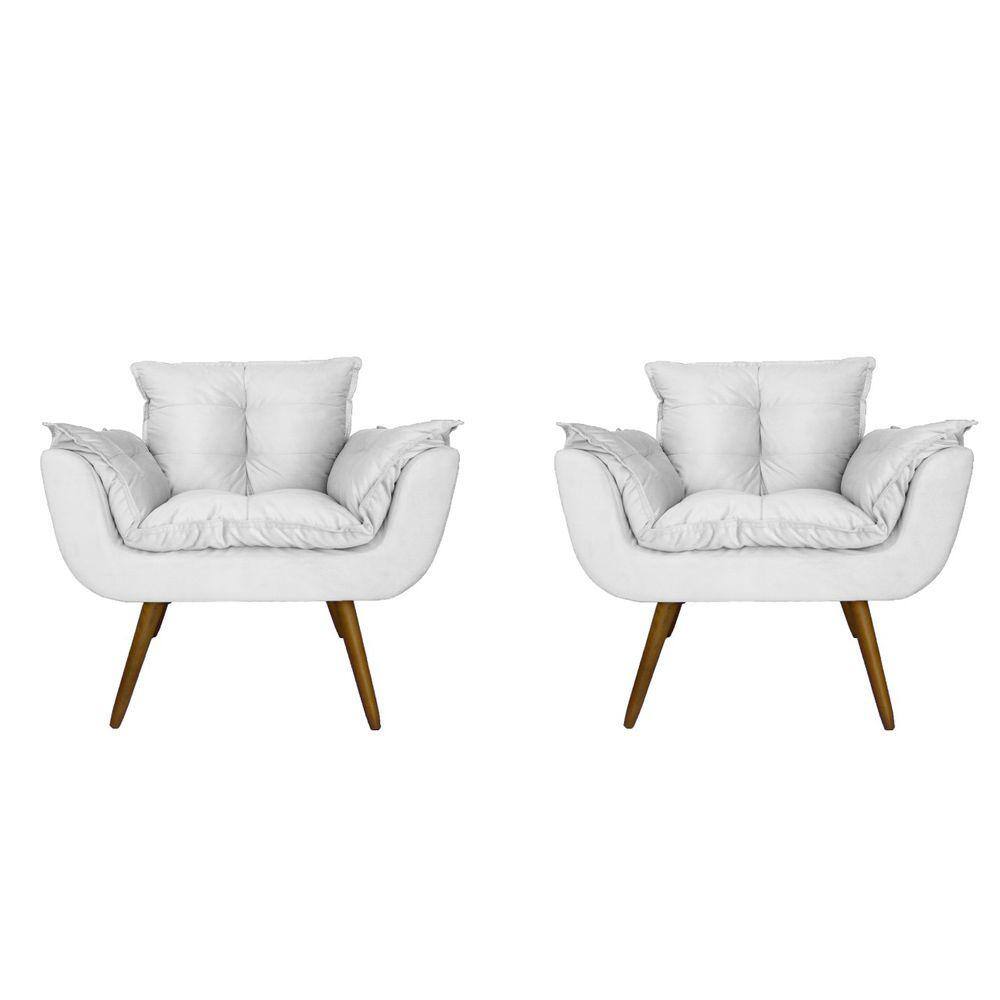Jogo 2 Poltronas Decorativa Estofada Para Consultório Opala Suede Branco - LM DECOR