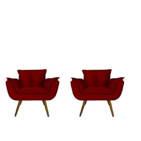 Jogo 2 Poltronas Decorativa Estofada Para Consultório Opala Suede Vermelho - LM DECOR