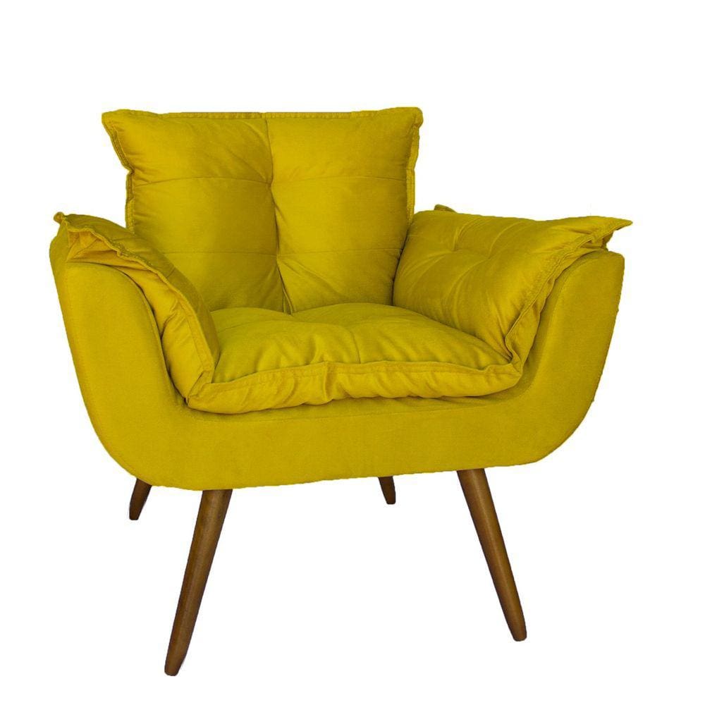 Poltrona Decorativa Estofada Para Salão de Beleza Opala Suede Amarelo - LM DECOR
