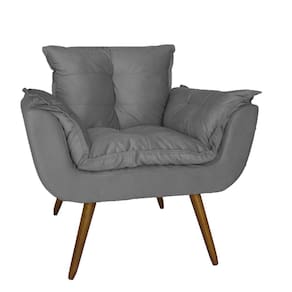 Poltrona Decorativa Para Sala E Recepção Opala Suede Cinza - LM DECOR