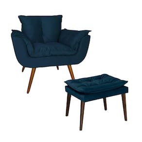 Poltrona E Puff Opala Pés Palito Suede Azul Marinho - LM DECOR