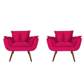 Conjunto 2 Poltronas Decorativa Estofada Para Salão de Beleza Opala Suede Rosa Pink - LM DECOR