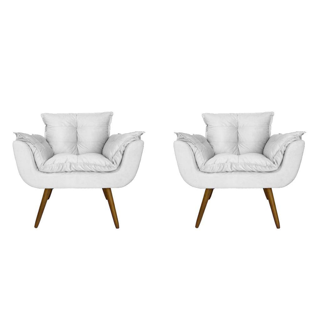 Conjunto 2 Poltronas Decorativa Estofada Para Salão de Beleza Opala Corano Branco - LM DECOR