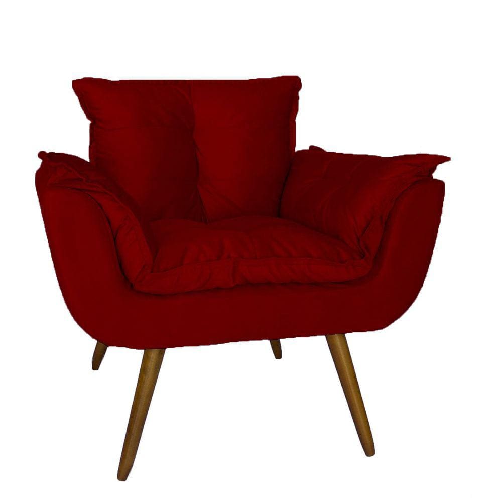 Poltrona Decorativa Para Sala E Recepção Opala Suede Vermelho - LM DECOR