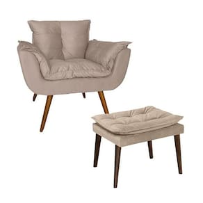 Poltrona Com Puff Opala Estofada Sala de Estar Suede Bege - LM DECOR