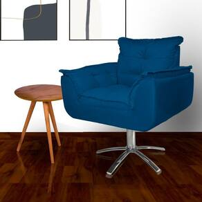 Poltrona Sala de Estar Base Giratória de Metal Opala Suede Azul Royal - LM DECOR