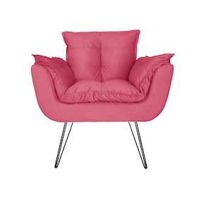 Poltrona Estofada Para Salão de Beleza Com Pés de Ferro Opala Suede Rosa Barbie - LM DECOR