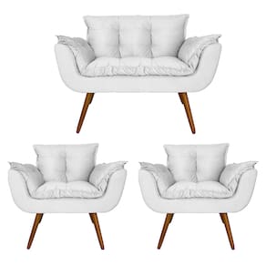 Conjunto Namoradeira e 2 Poltronas Estofadas Hall de Entrada Opala Corano Branco - LM DECOR