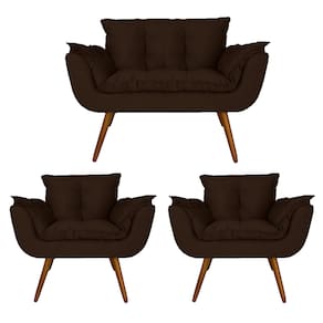 Conjunto Namoradeira e 2 Poltronas Estofadas Hall de Entrada Opala Suede Marrom - LM DECOR