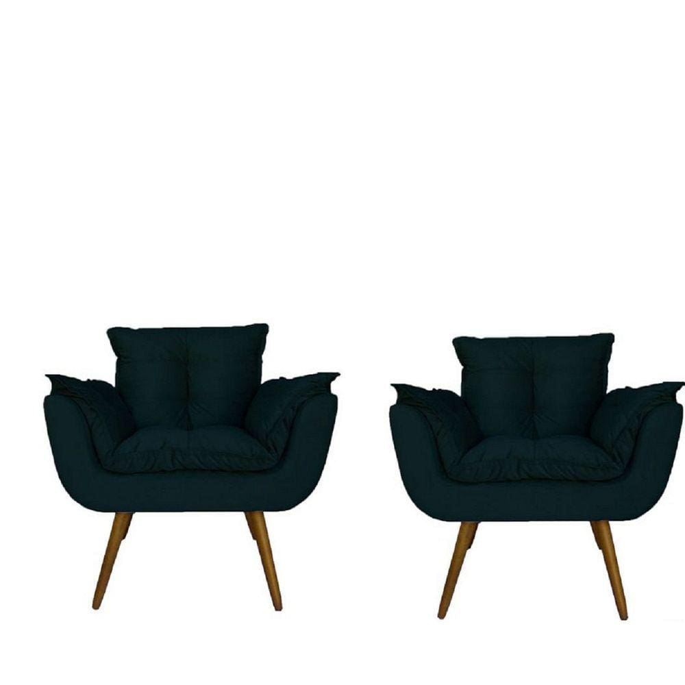 Conjunto 2 Poltronas Decorativa Estofada Para Salão de Beleza Opala Suede Azul Marinho - LM DECOR