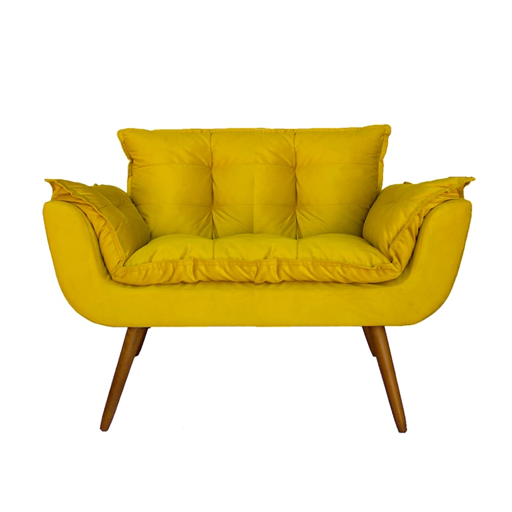 Namoradeira Decorativa Estofada Para Recepção Clínica Opala Suede Amarelo - LM DECOR