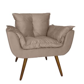 Poltrona Decorativa Estofada Para Salão de Beleza Opala Suede Bege - LM DECOR
