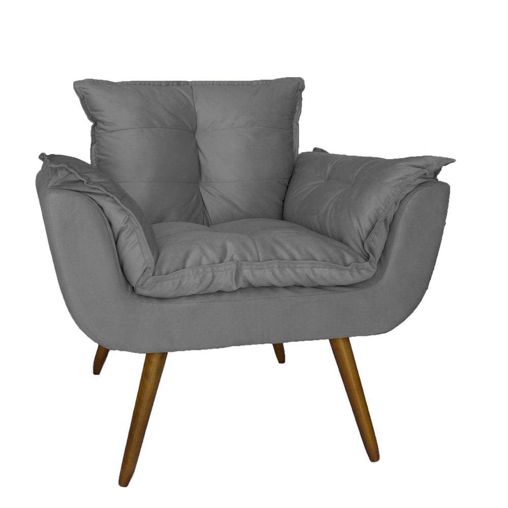 Poltrona Decorativa Estofada Para Salão de Beleza Opala Suede Cinza - LM DECOR