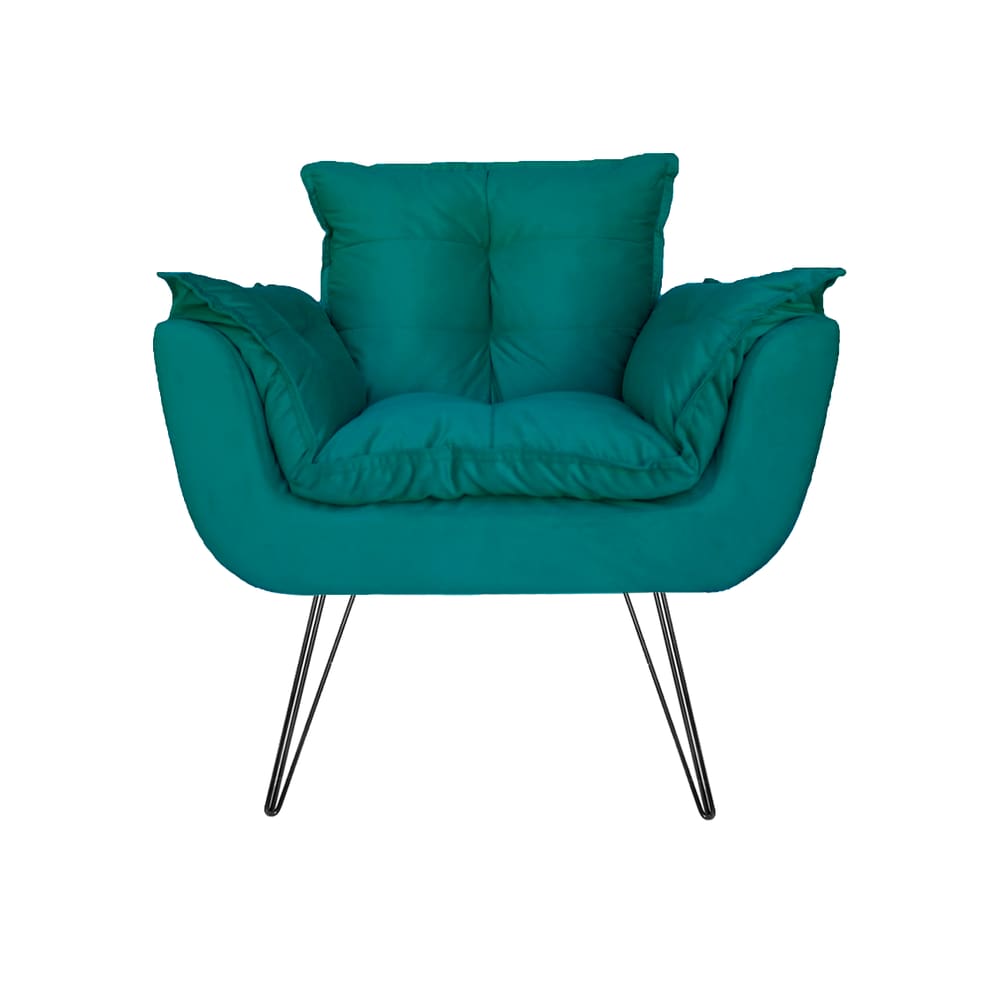 Poltrona Decorativa Para Recepção Com Pés de Ferro Opala Suede Azul Turquesa - LM DECOR